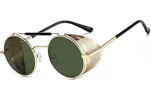 besbomig Retro Steampunk Ronde Zonnebril Heren Dames, Vintage Gepolariseerde Zonnebrillen Vrouwen Mannen Metalen Montuur Hippie Punk Bril UV400 Bescherming