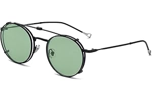 kachawoo Ronde gepolariseerde zonnebril voor heren, UV400 lens, clip-on zonnebril, metalen frame, flip-up-bril