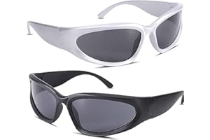 2 Stuks Sportzonnebril, Y2k Sportzonnebril, Y2k retro zonnebril, Zilver Y2k zonnebril, Futuristische vintage zonnebrillen, geschikt voor mensen om onder de zon te gebruiken