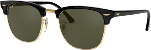 Zonnebril Ray-Ban® Clubmaster Classic voor Heren, Dames in de kleur Zwart met Green gekleurde glazen