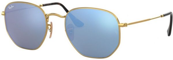 Zonnebril Ray-Ban® Hexagonal Flat Lenses voor Heren, Dames in de kleur Goud met Light Blue Flash gekleurde glazen