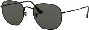 Zonnebril Ray-Ban® Hexagonal Flat Lenses voor Heren, Dames in de kleur Zwart met Polarized Green gekleurde glazen