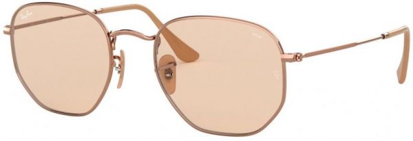 Zonnebril Ray-Ban® Hexagonal voor Heren, Dames in de kleur Goud met Evolve Light Brown gekleurde glazen