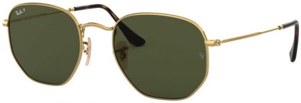 Zonnebril Ray-Ban® Hexagonal voor Heren, Dames in de kleur Goud met Green Polar gekleurde glazen