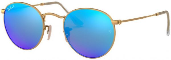 Zonnebril Ray-Ban® Round Metal voor Heren, Dames in de kleur Goud met Blue Mirror Polarized gekleurde glazen