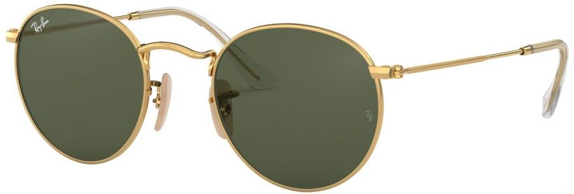 Zonnebril Ray-Ban® Round Metal Flat Lenses voor Heren, Dames in de kleur Goud met Crystal Green gekleurde glazen